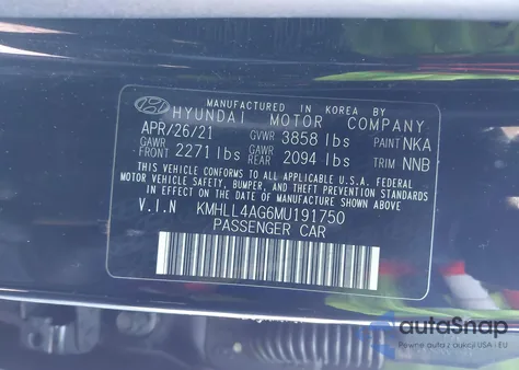 2021 Hyundai Elantra Se z USA, uszkodzony, nr VIN KMHLL4AG6MU191750